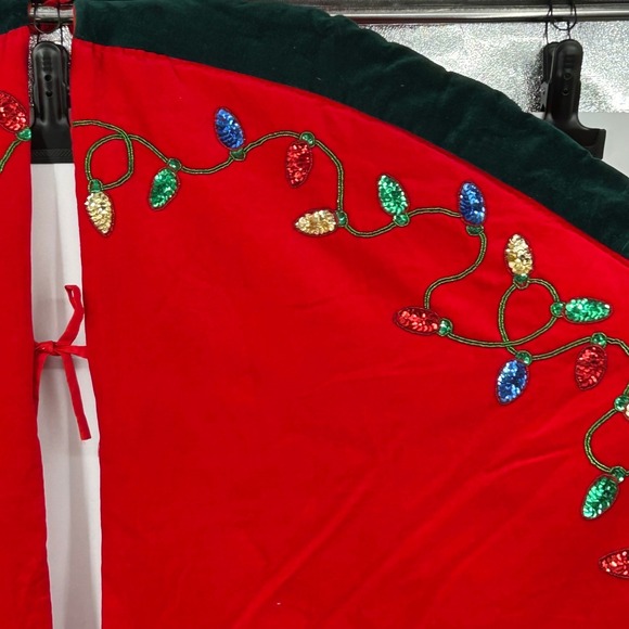 Vintage Christmas Tree Skirt Red Velvet Sequin Lights Tree Ornament Star 56 " - Picture 7 of 13